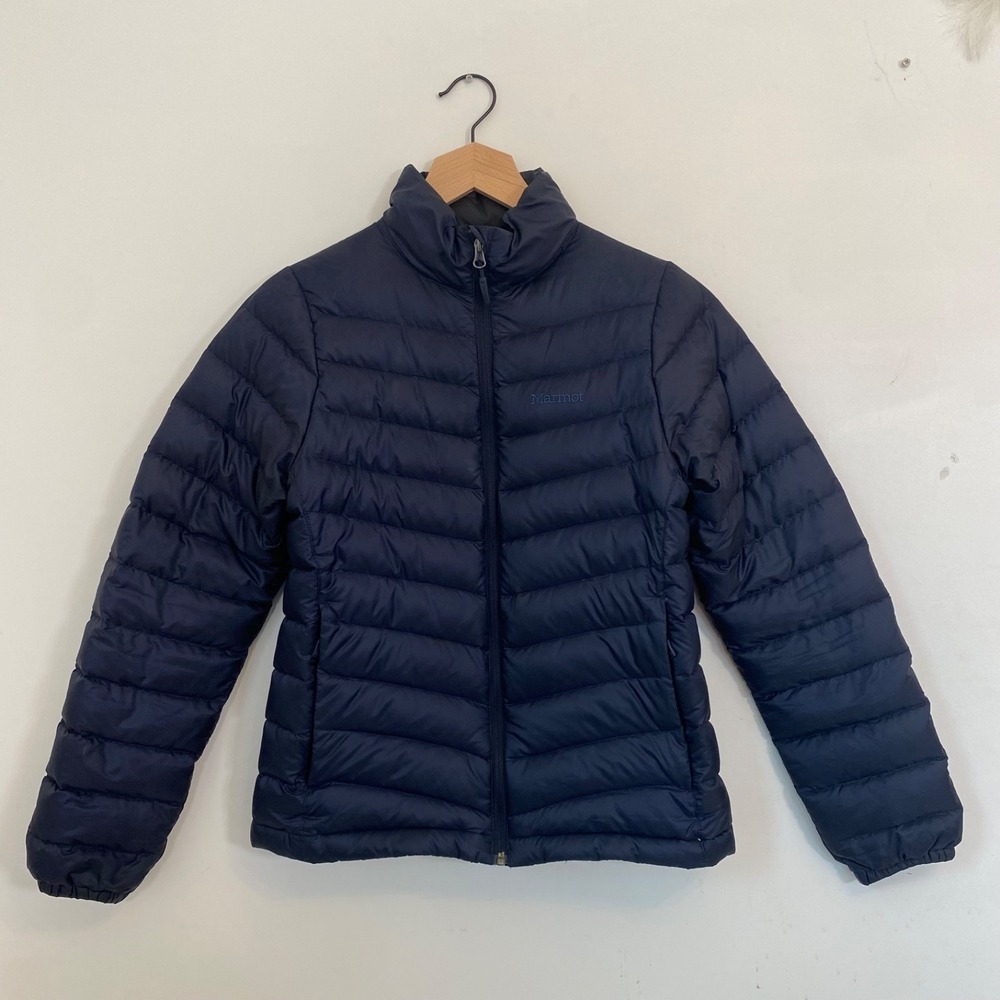 Marmot Kids 700 Fill Down Puffer Jacket Size Small Quilted Mock Neck Zip Pockets